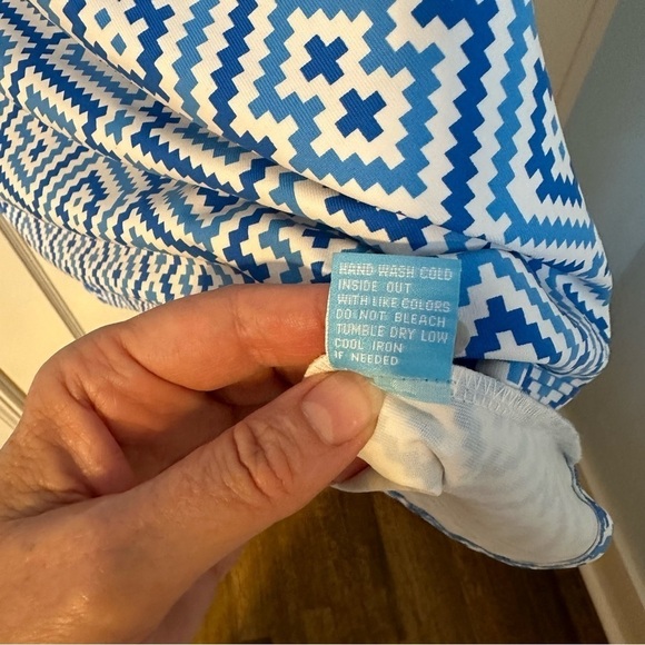 J. McLaughlin Dress Catalina Nylon Cloth Aztec Blue & White Beachy Coastal Sz L - Picture 7 of 14